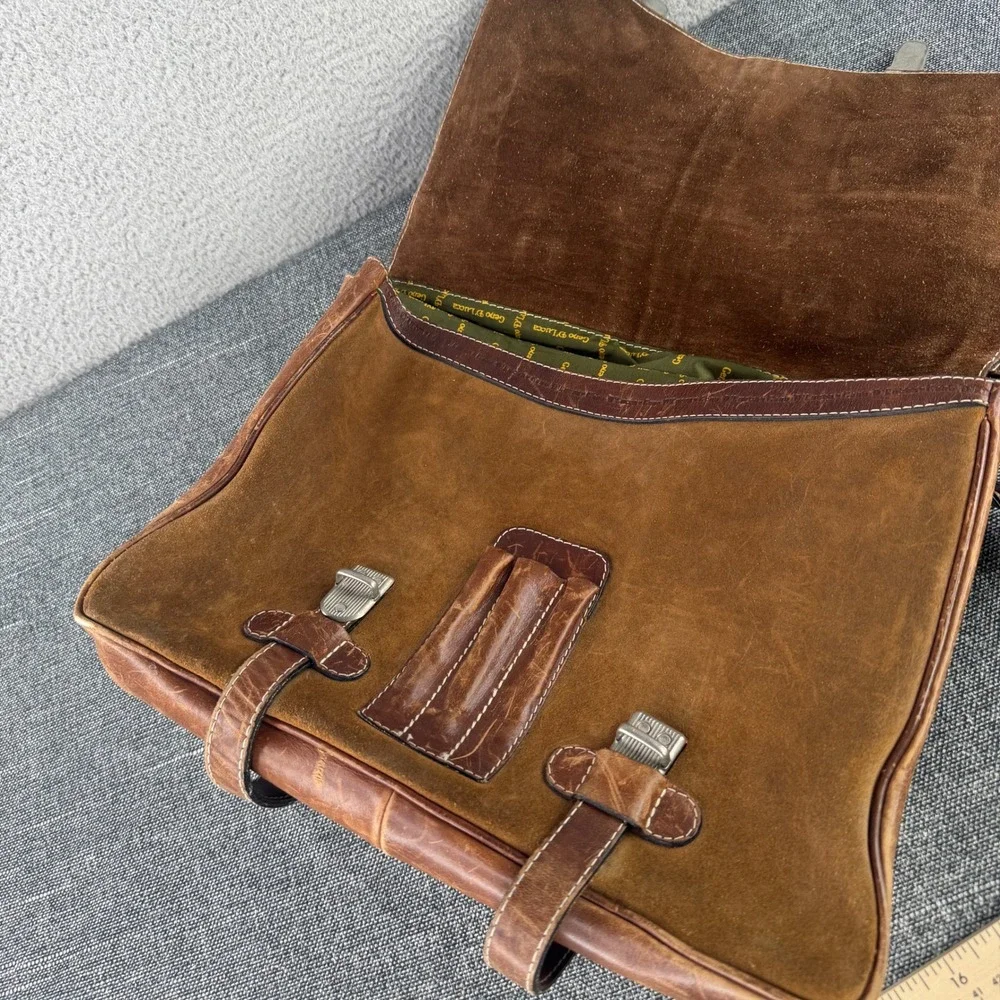Geno D'Lucca Messenger Bag Mens Large Brown Suede Leather Vintage Satchel